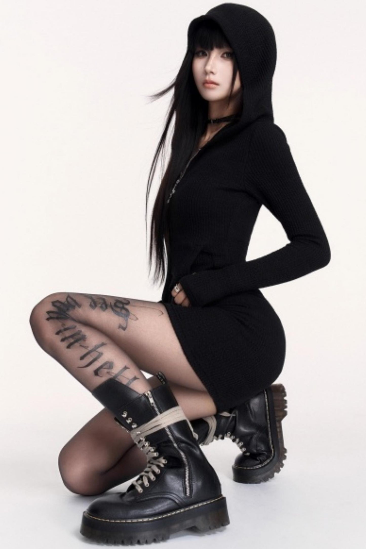 Print Hooded Slimming Base Dress