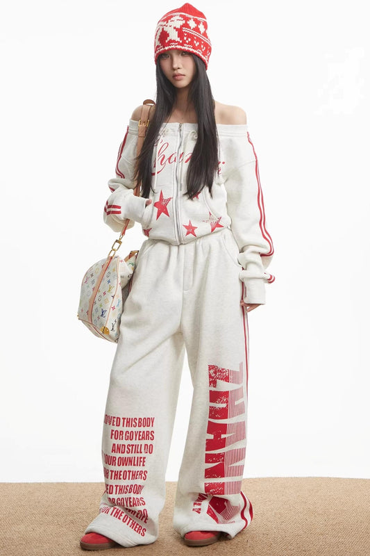 Spicy Girl Off-Shoulder Sweatshirt Set-Up