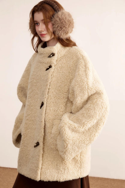 Stand-Up Collar Faux Shearling Coat