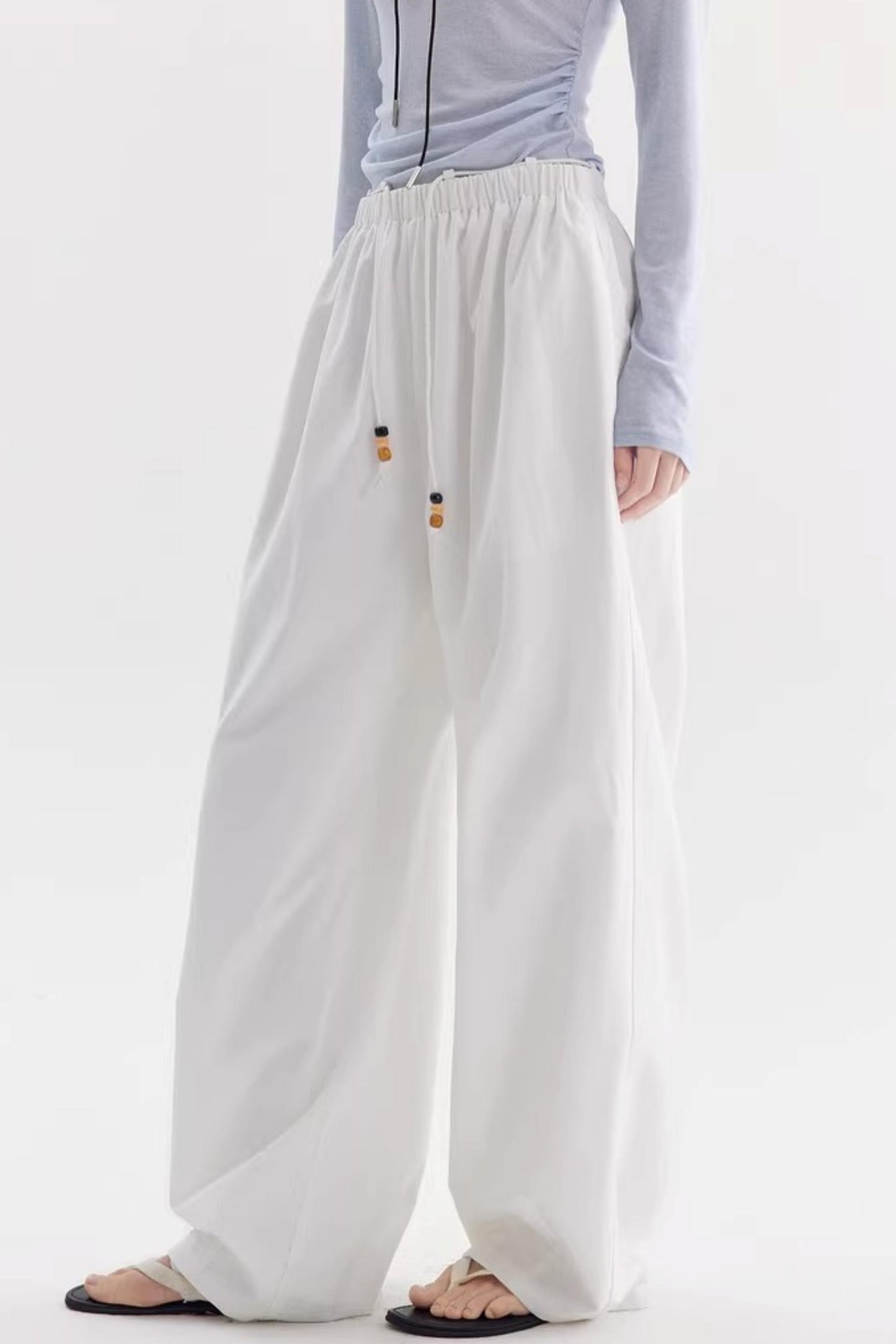 White Drapey Wide-Leg Pants