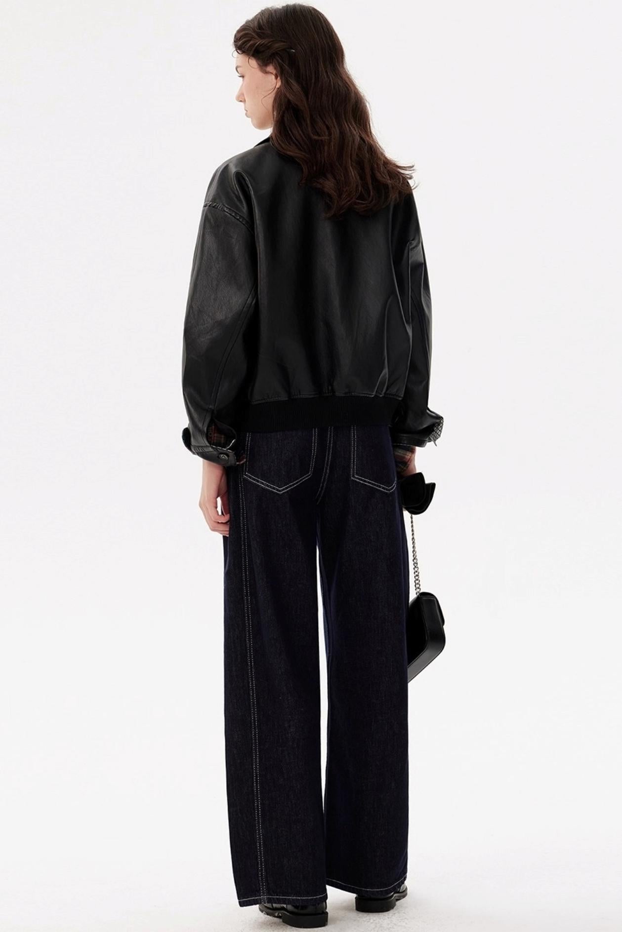 Black Lapel Short Leather Jacket