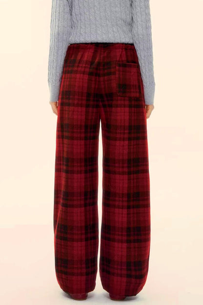 Woolen Plaid Retro Fleece-Lined Pants