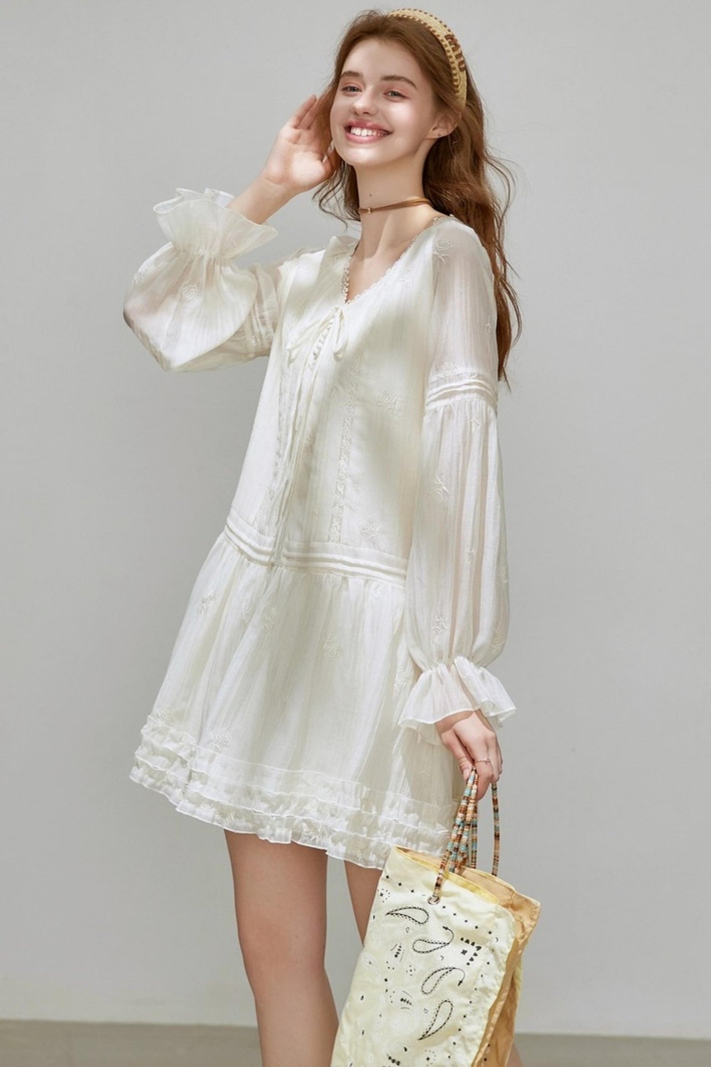 Lyocell Tencel V-Neck A-Line Short Dress