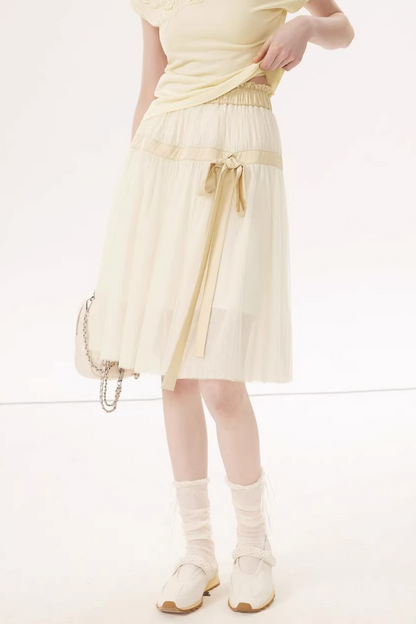 Mesh Satin A-Line Skirt