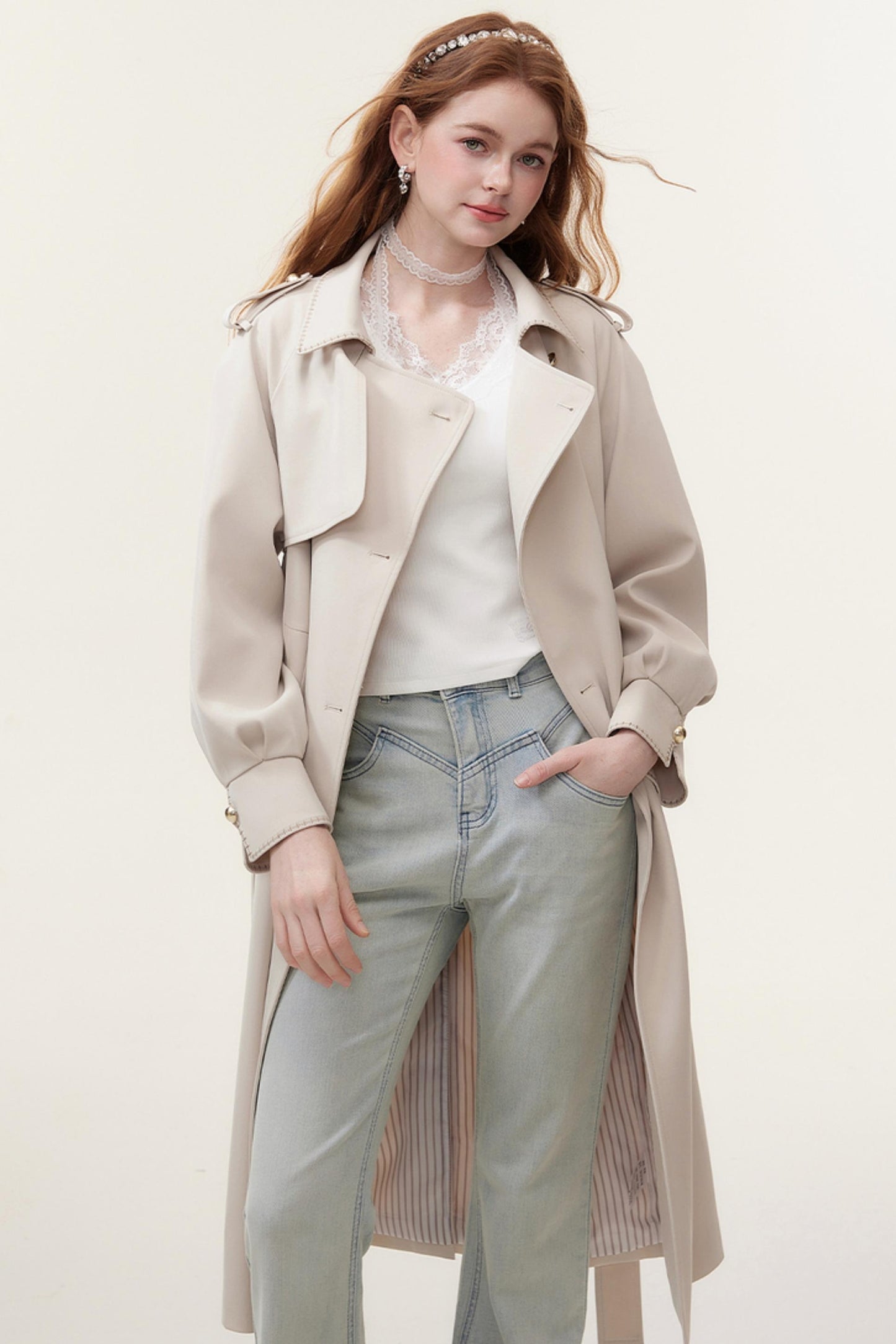 Oatmeal Chic Double-Breasted Trench Coat
