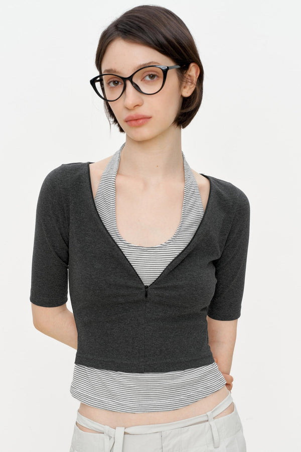 Striped Slim Zipper Tee