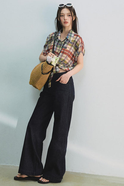 Plaid Tie Top & Midi Skirt Set-Up