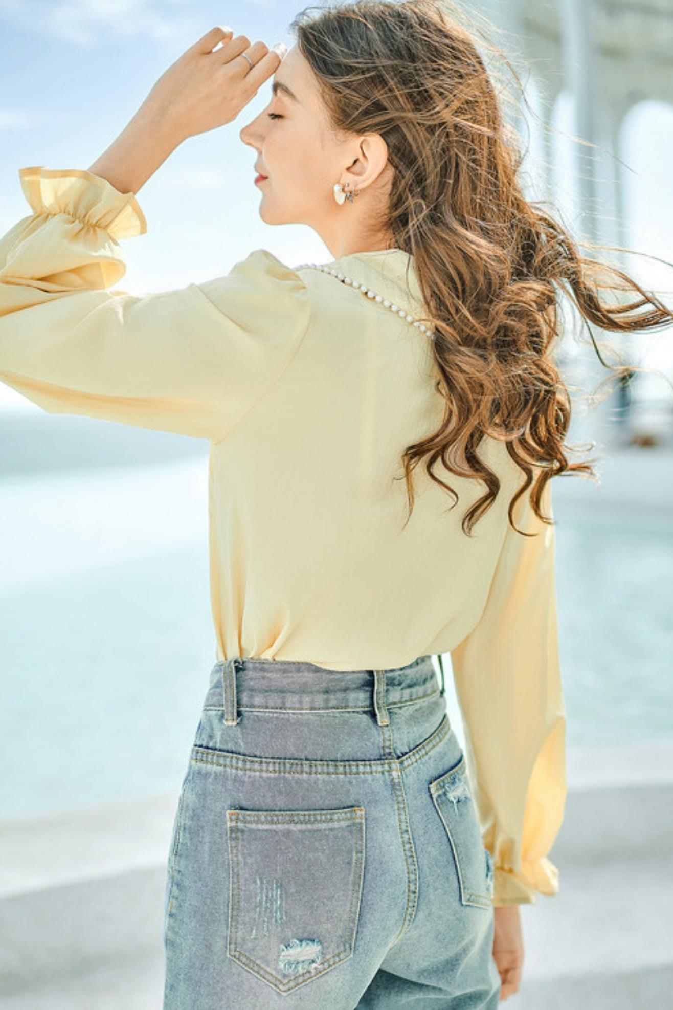 Lady Chiffon Bubble Long Sleeve Shirt