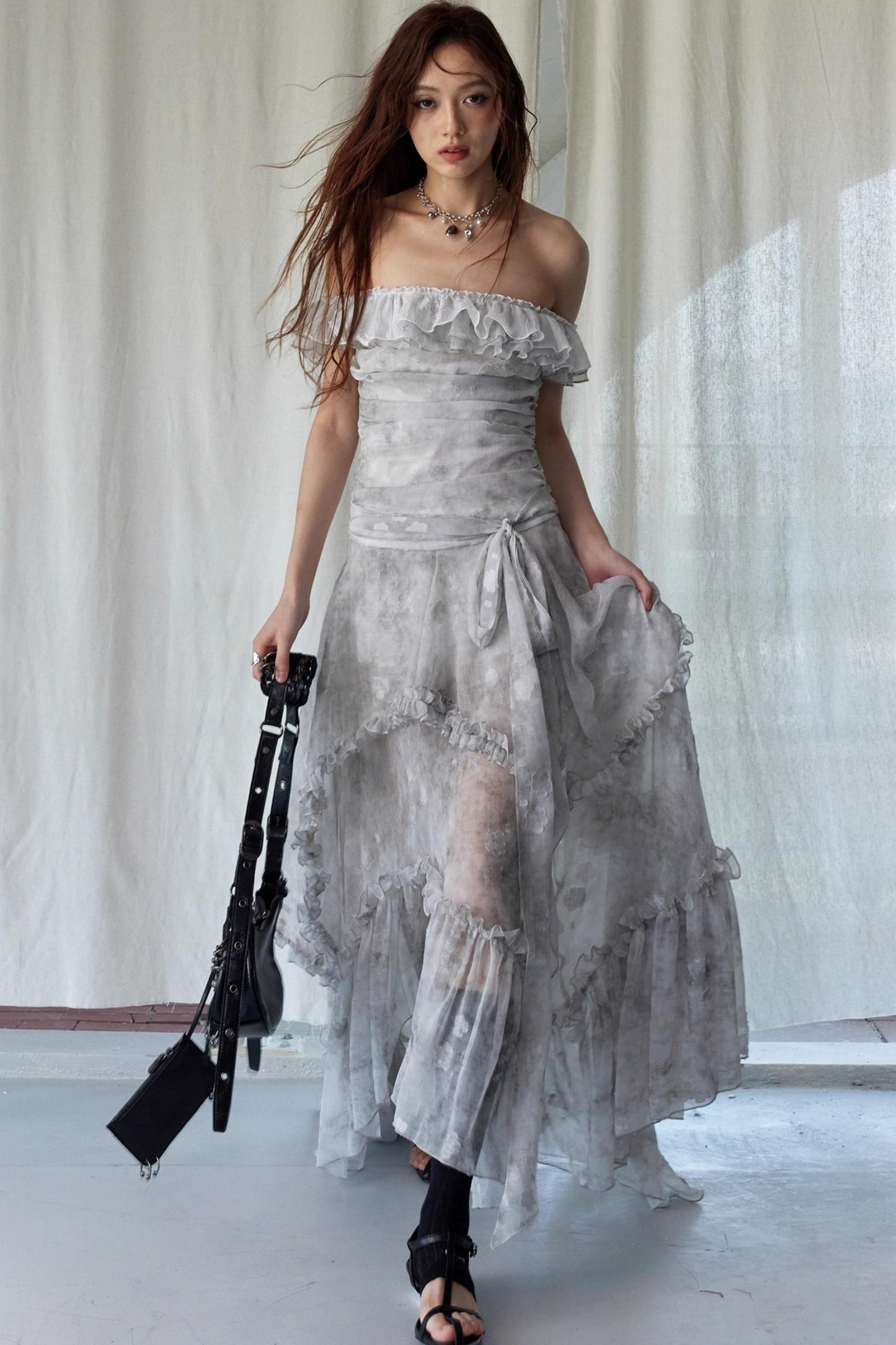 Vintage Gray Ruffle Dress