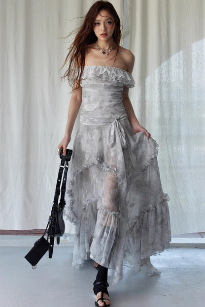 Vintage Gray Ruffle Dress