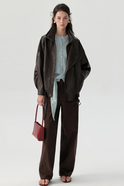 Lychee Pattern PU Leather Jacket