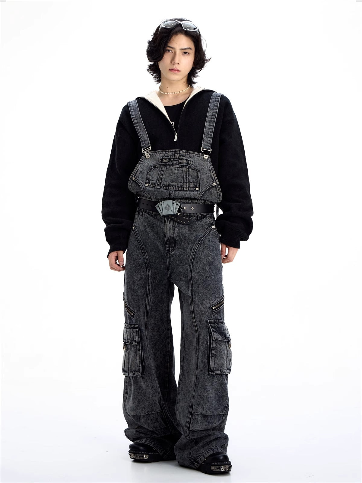 Multi-pocket cargo overalls pants