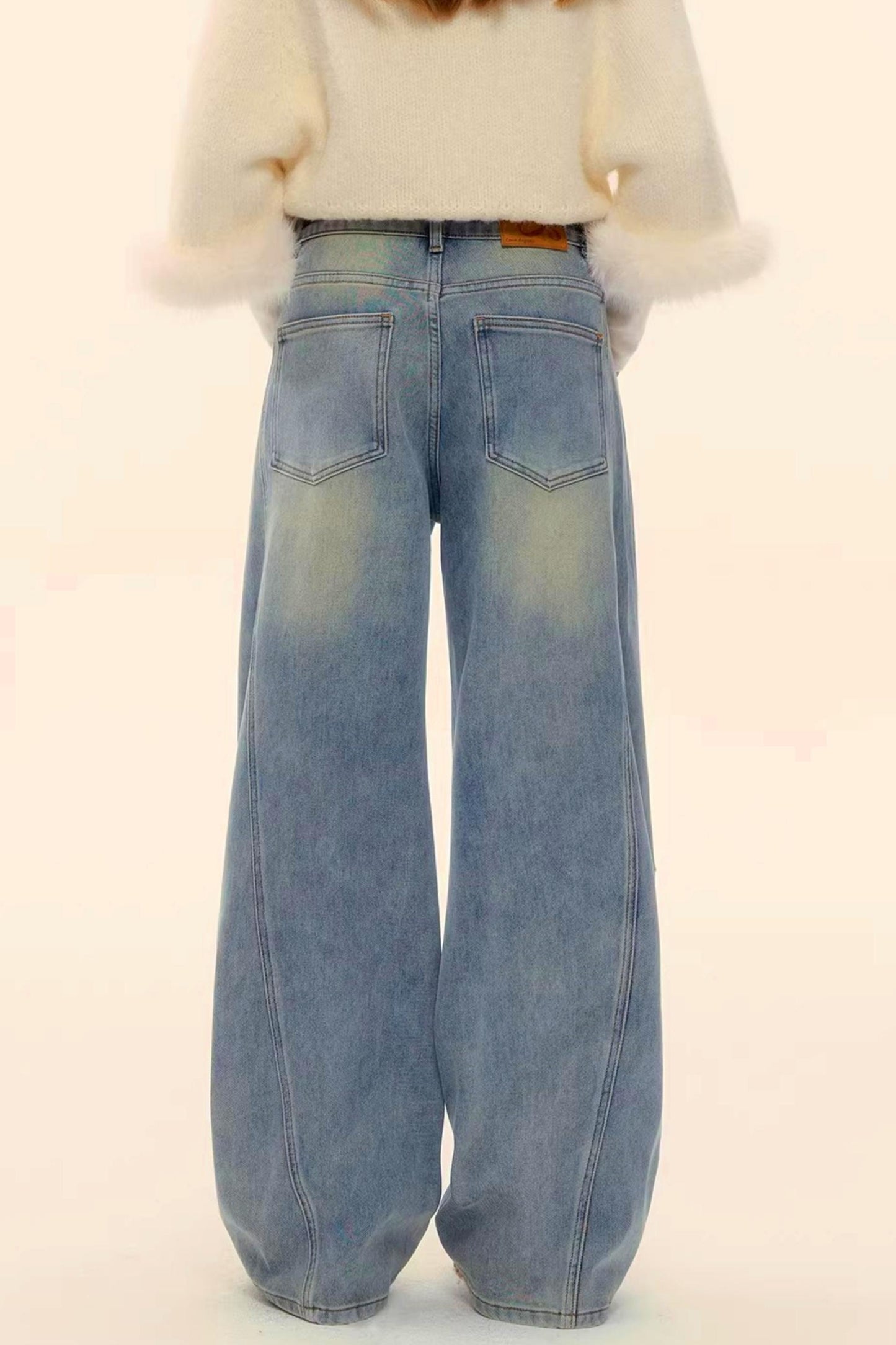 Washed Denim Curved Cut Pants