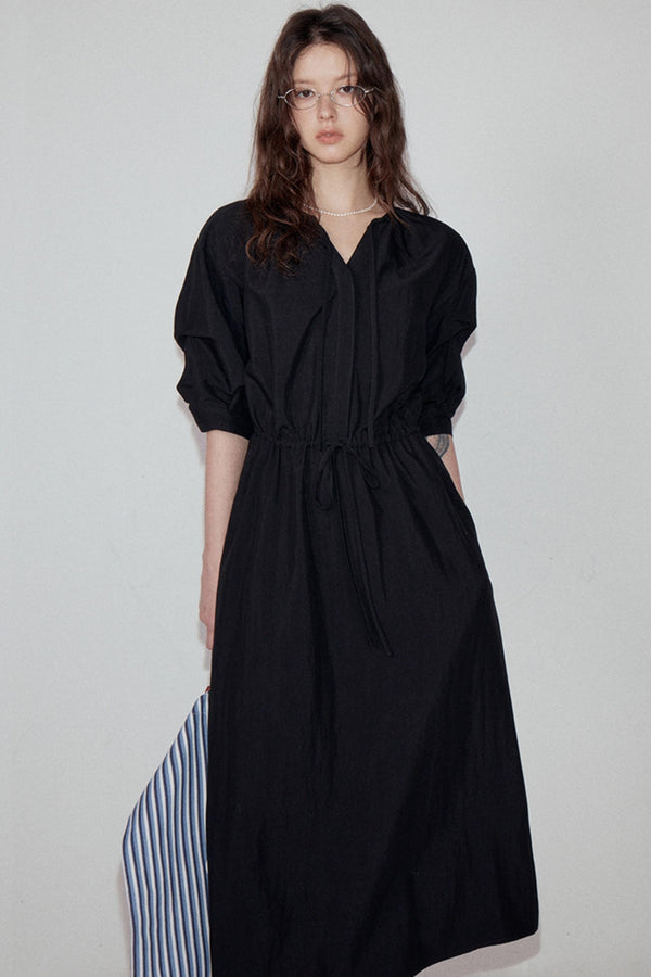 V-Neck Pleated Sleeve Dress
