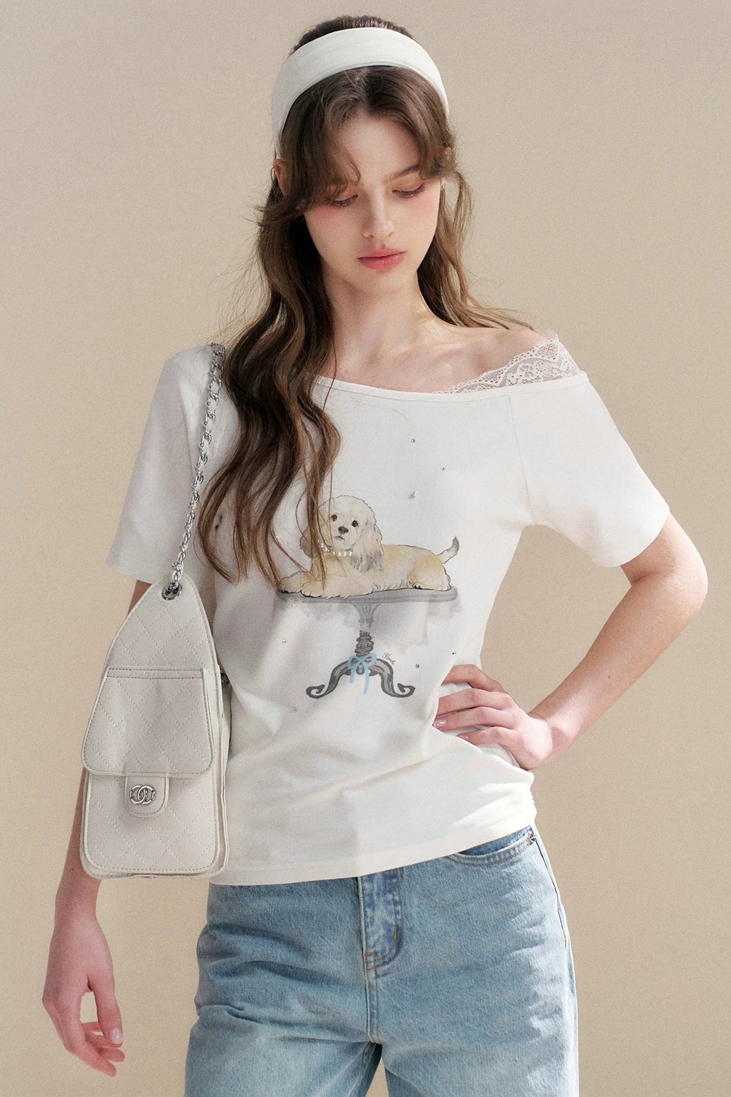 Hand-Painted Lace Off-Shoulder Top
