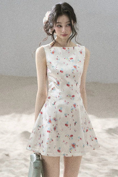 French Floral Satin Dress