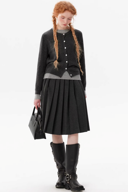 Gray Wool Pleated Skirt