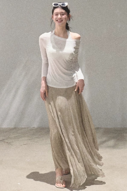 Printed Lyocell Linen Long Sleeve Top