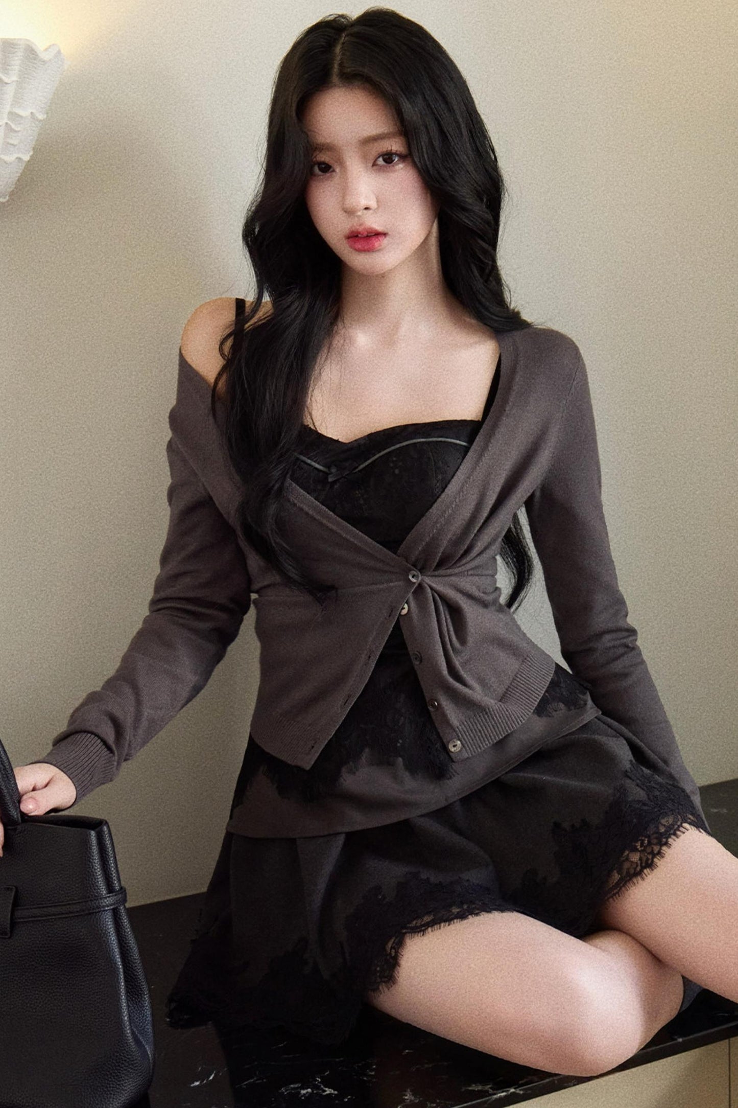 Black Swan Knitted Cardigan Set-Up