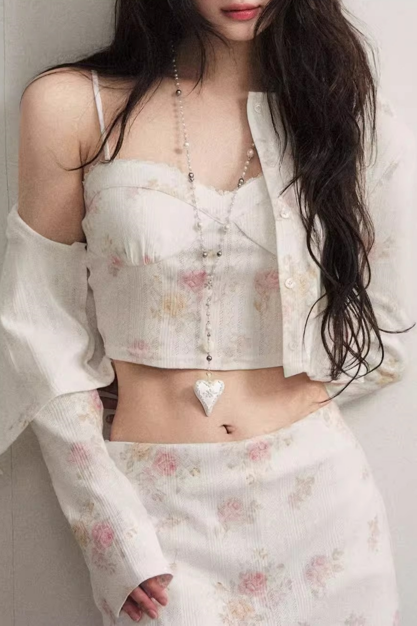 Retro Floral Knitted Cardigan Set-Up