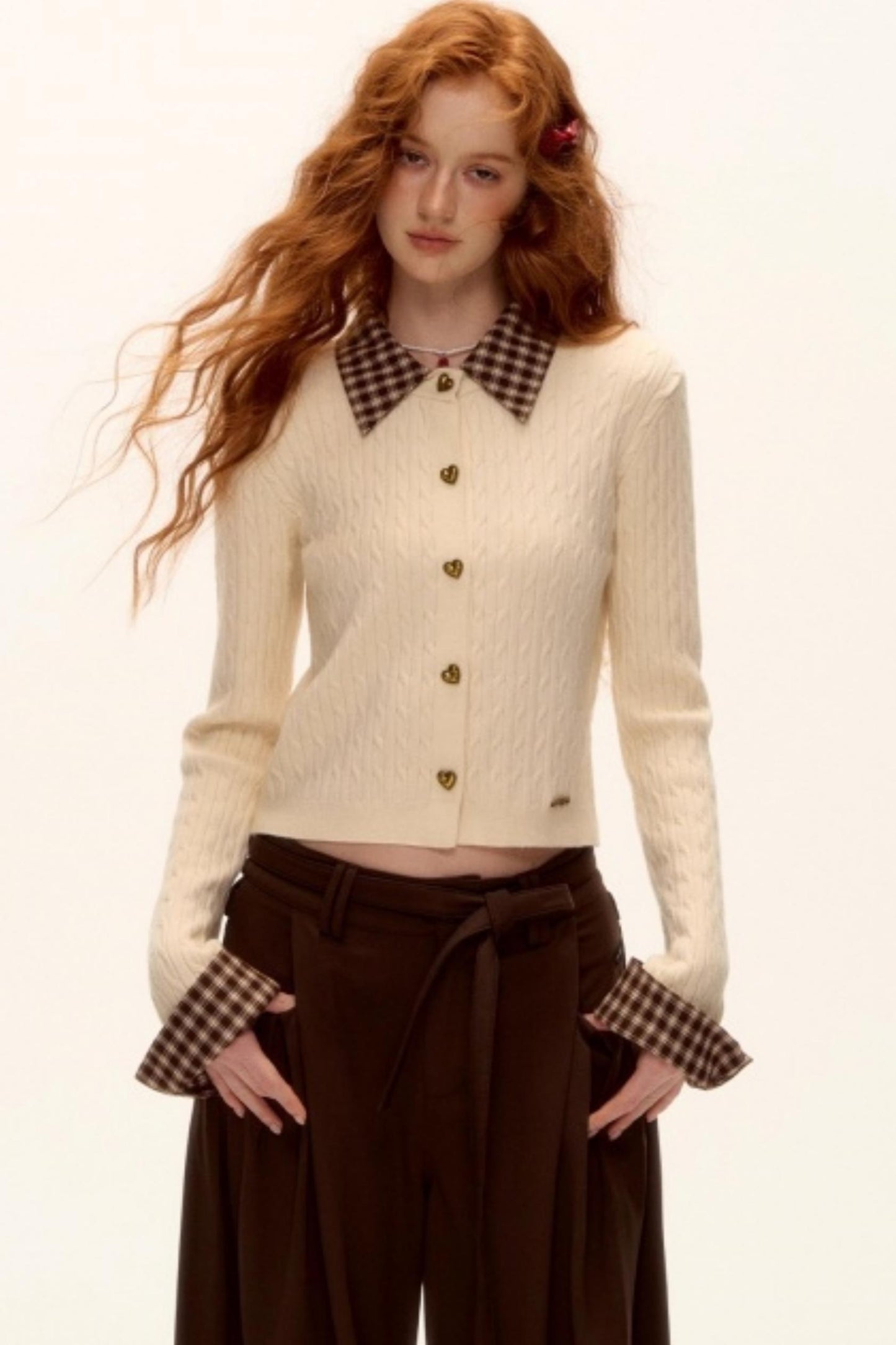 Wool Blend Plaid Knit Top