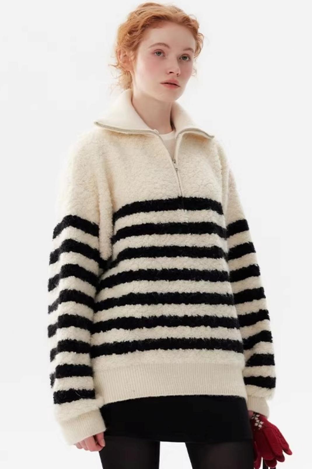 Striped Fleece Pullover Sweater