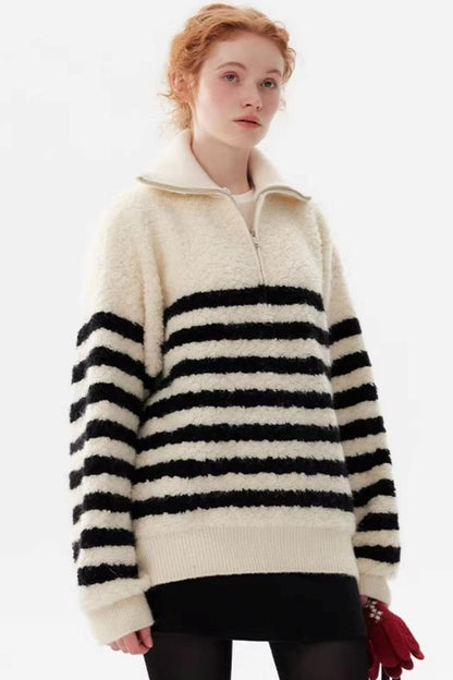 Striped Fleece Pullover Sweater