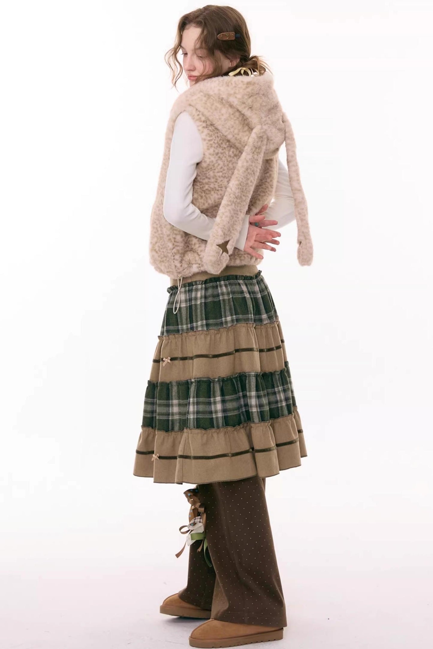 Patchwork Plaid Mid-Length Skirt