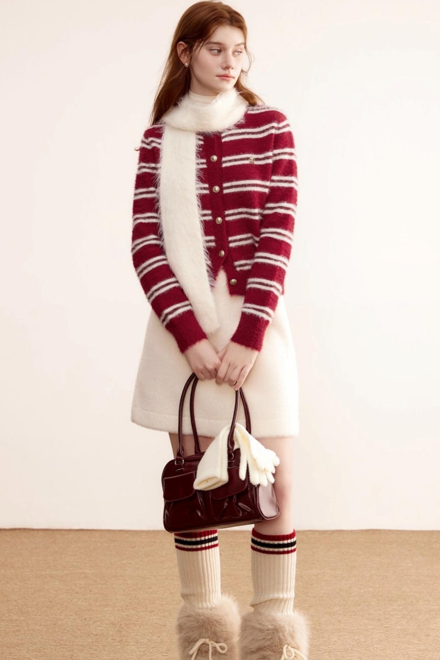 Christmas Red Striped Knitted Cardigan