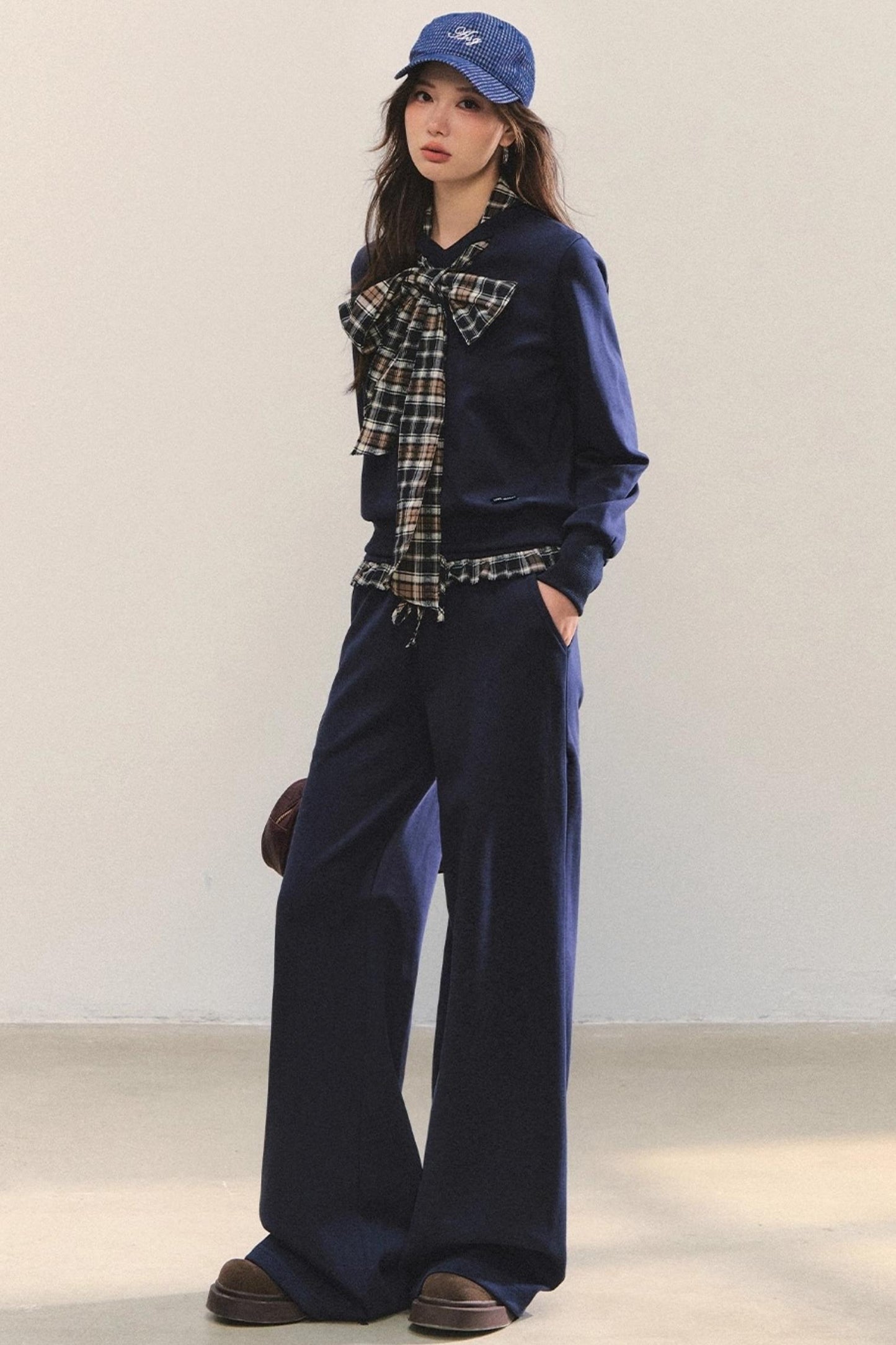 Plaid Sweatshirt Trousers Set-Up