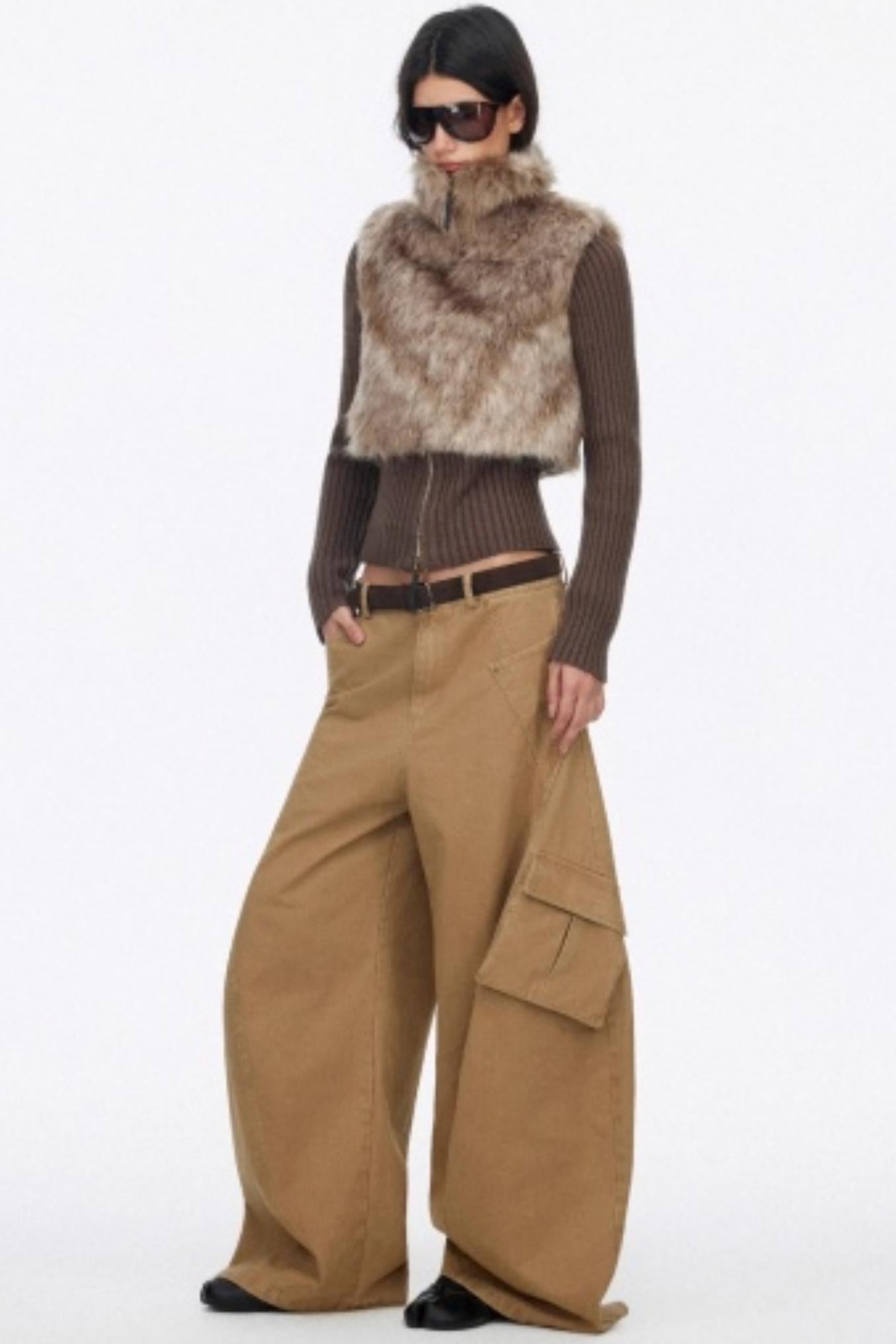 Distressed Washed Wide-Leg Scimitar Pants