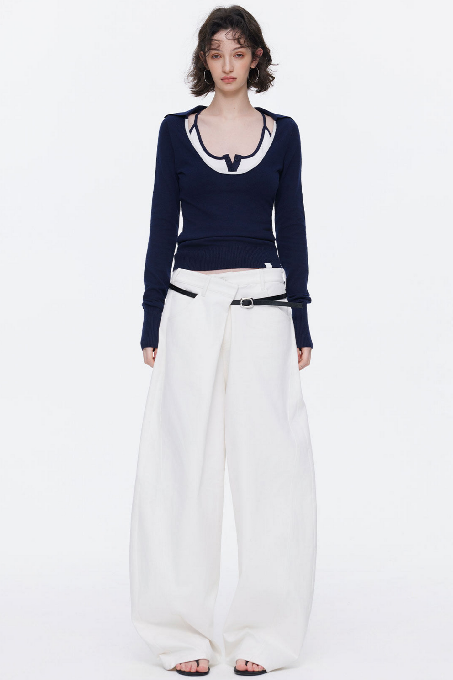 Asymmetrical Waistband Denim Pants