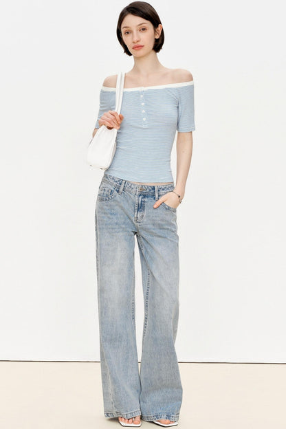 Blue Asymmetrical Lace Top