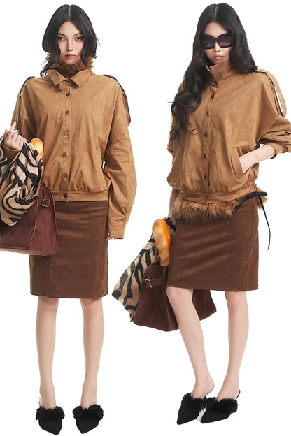 Korean Suede Retro Jacket Set-Up