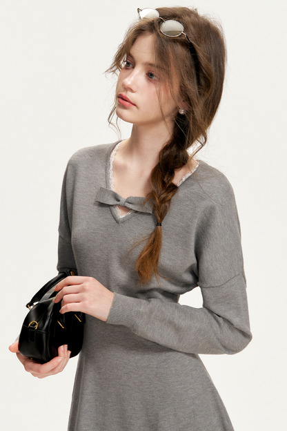 Romantic Bowknot Knitted Dress