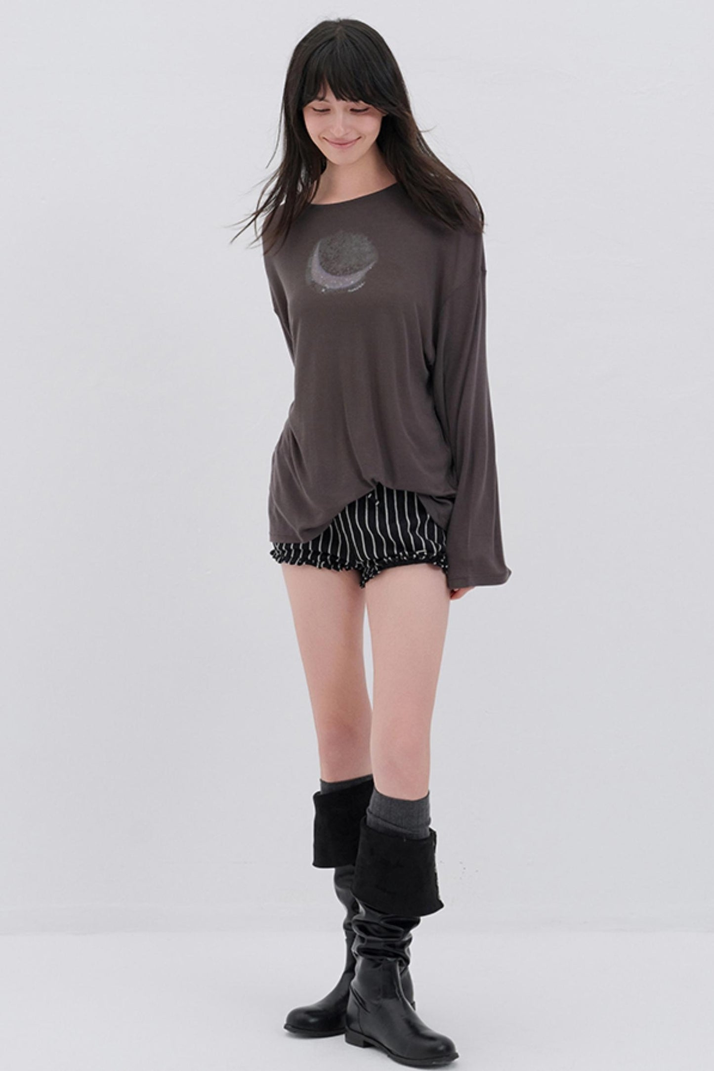 Moon Print Wool Blend Long Sleeves Top