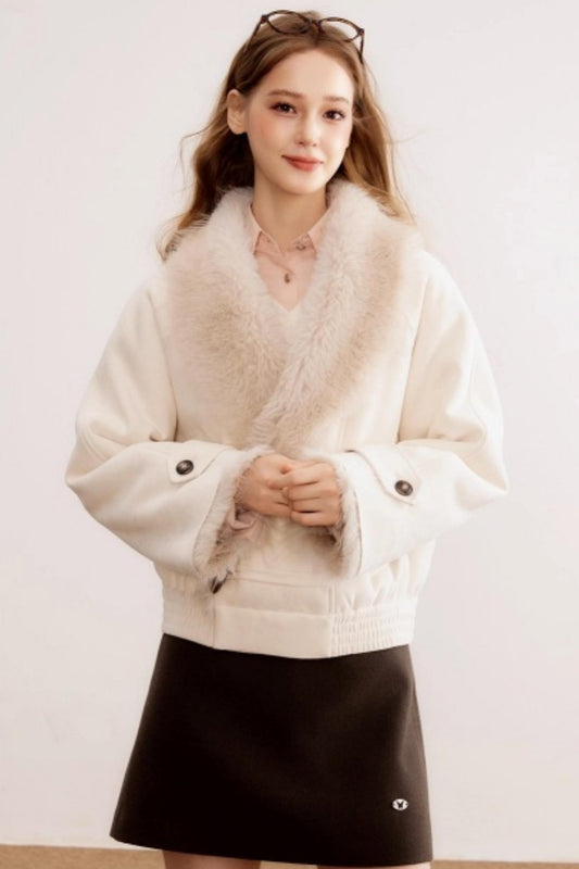 Fur Collar Leather Parka Coat
