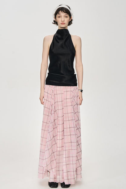 Irregular Pink Plaid Skirt