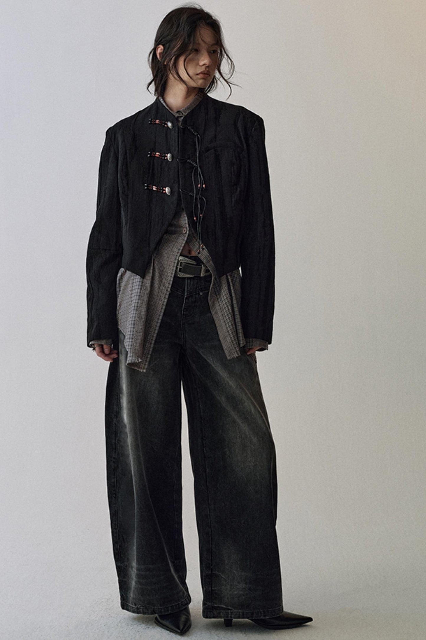 Gray Black Straight Leg Jeans Pants