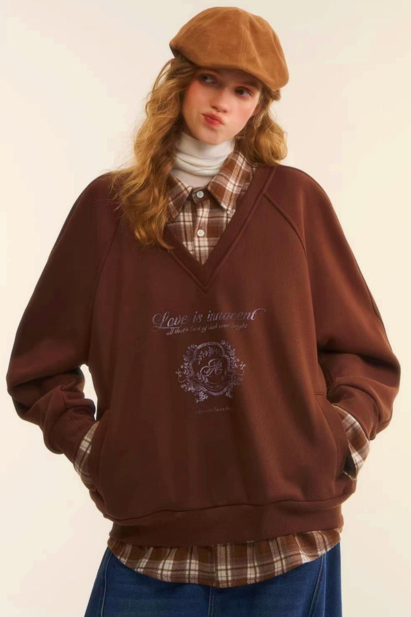 Retro Plaid Patchwork Sweatshirt