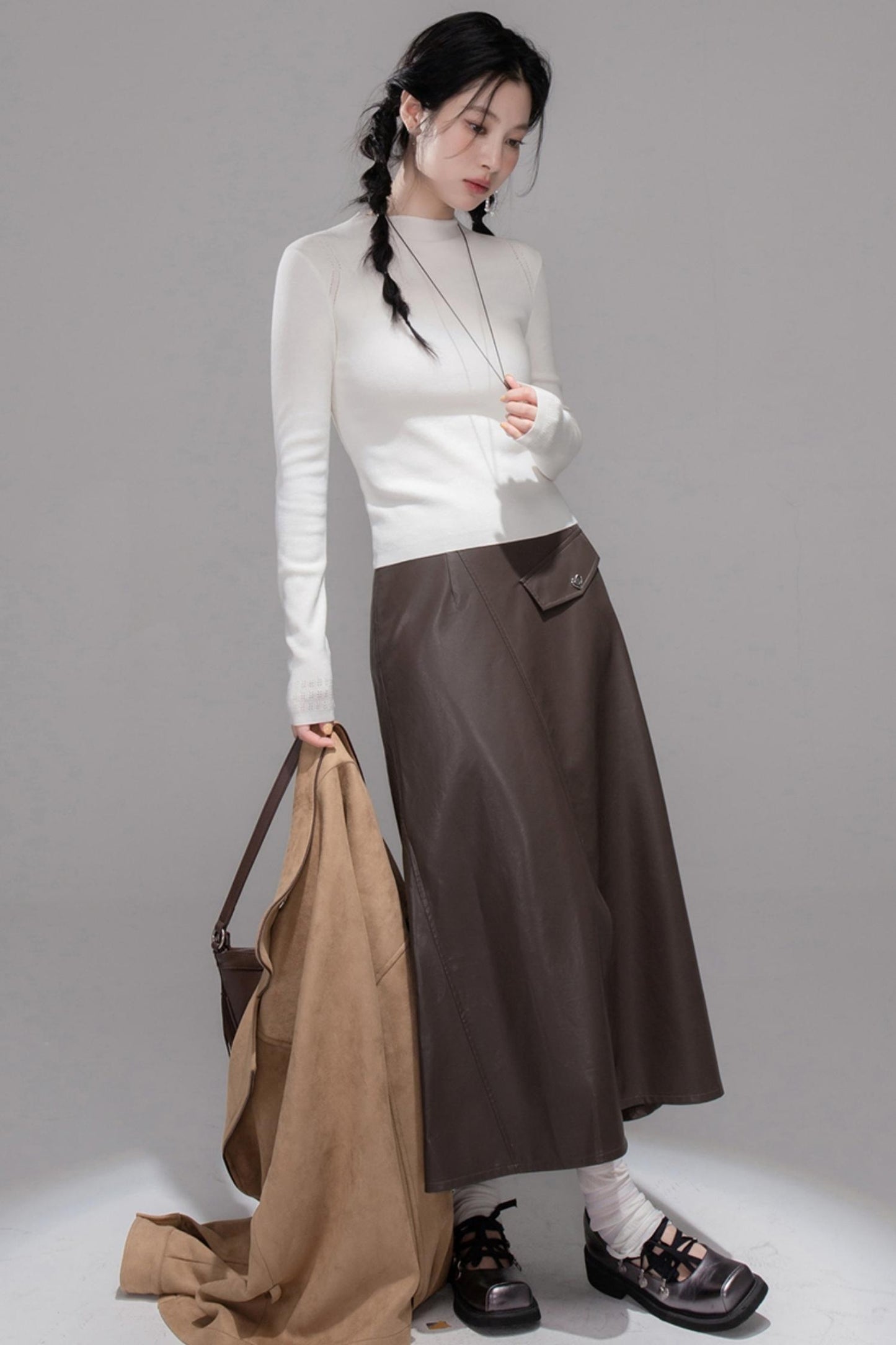 Rich Brown Leather Skirt