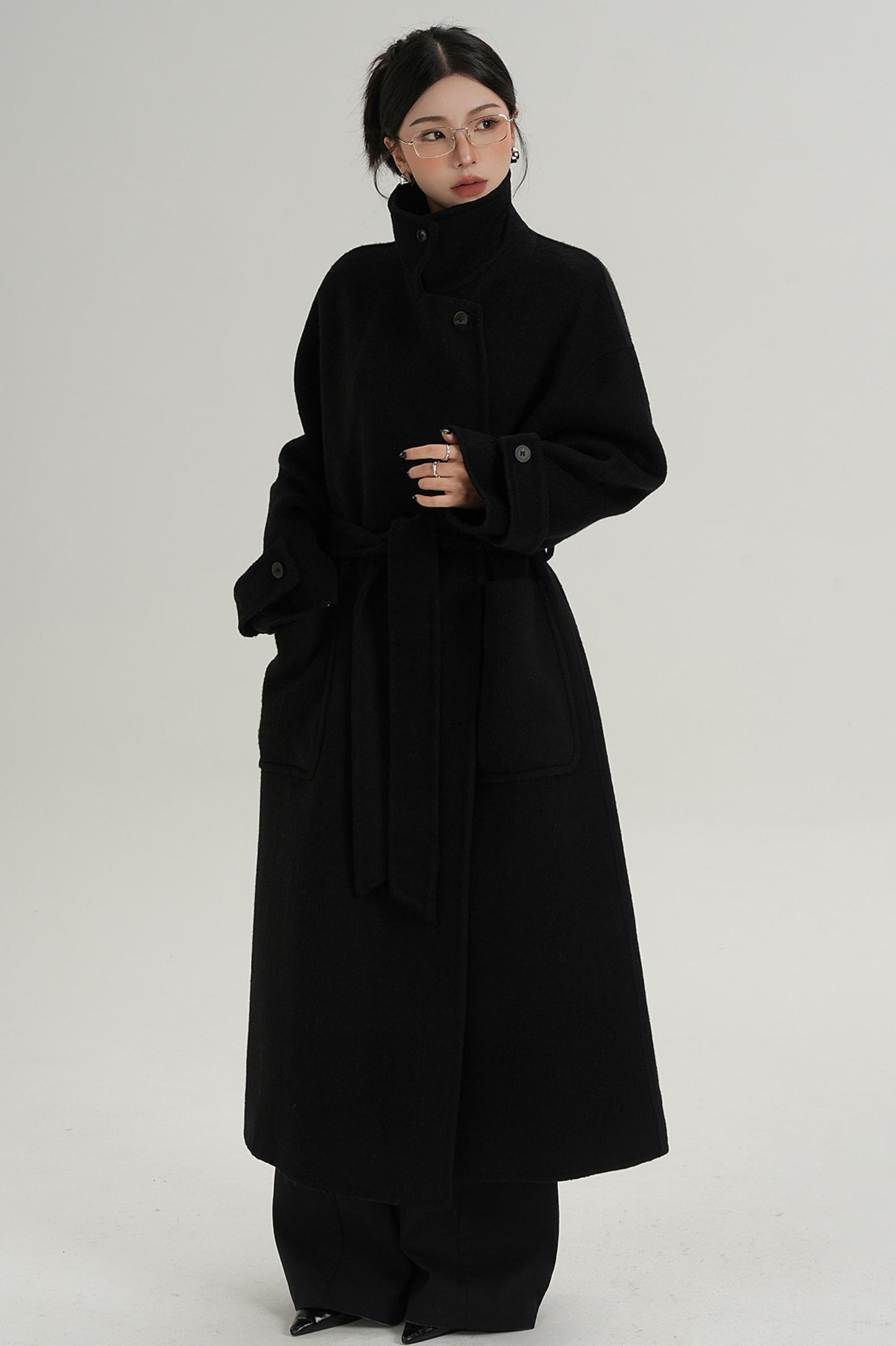 Stand-Up Wool Long Coat