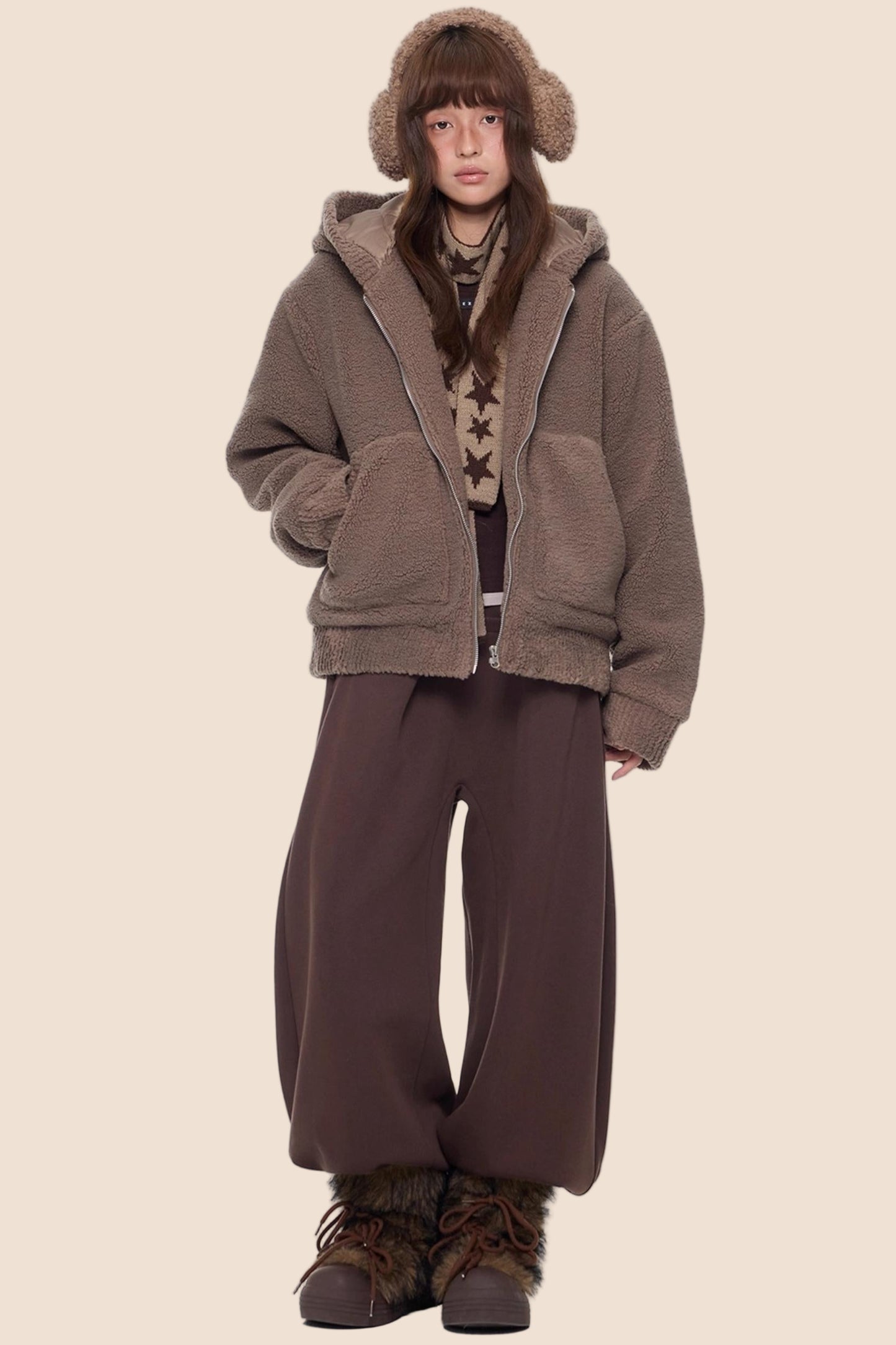 Imitation Lamb Wool Hooded Jacket