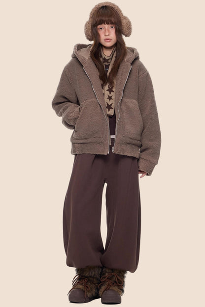 Imitation Lamb Wool Hooded Jacket