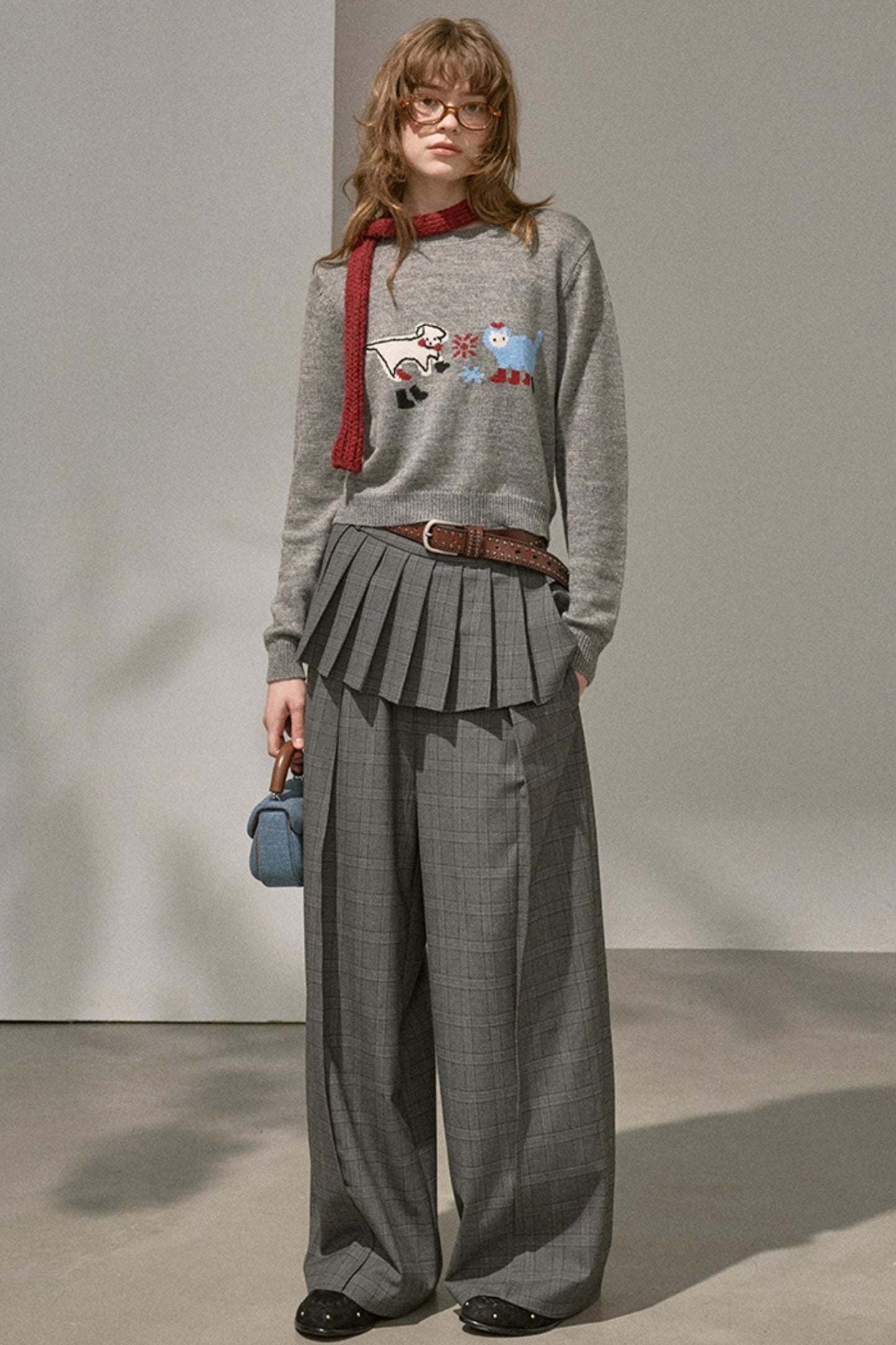 Kitten Puppy Embroidered Wool Blend Top