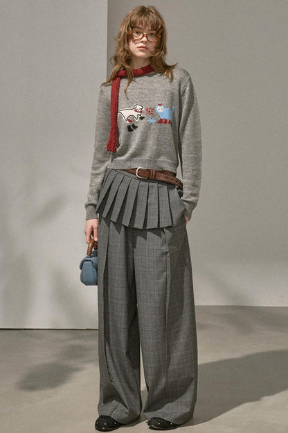 Kitten Puppy Embroidered Wool Blend Top