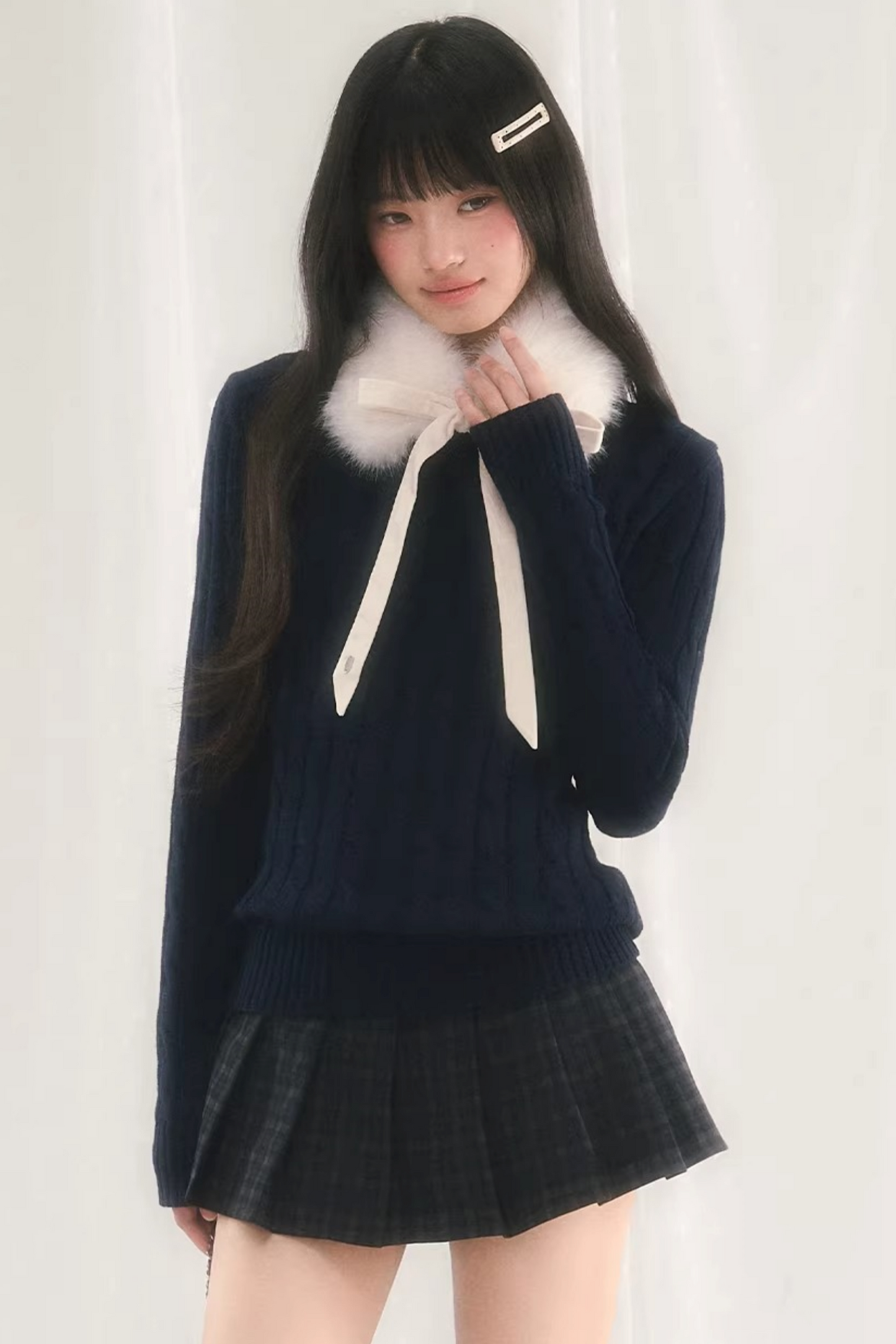 Textured Knit Sweater With Scarf Set