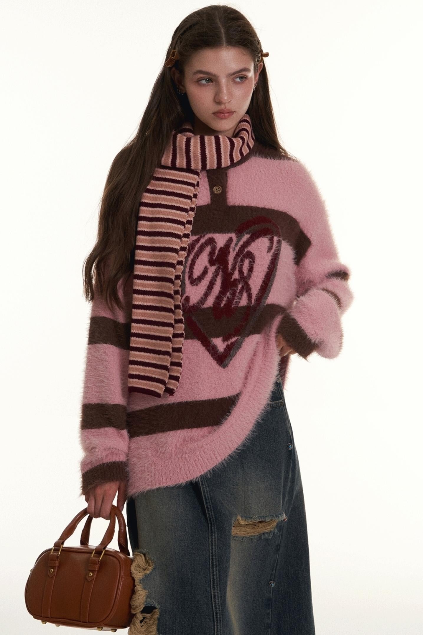 RETRO CONTRASTING STRIPED MINK FUR SWEATER