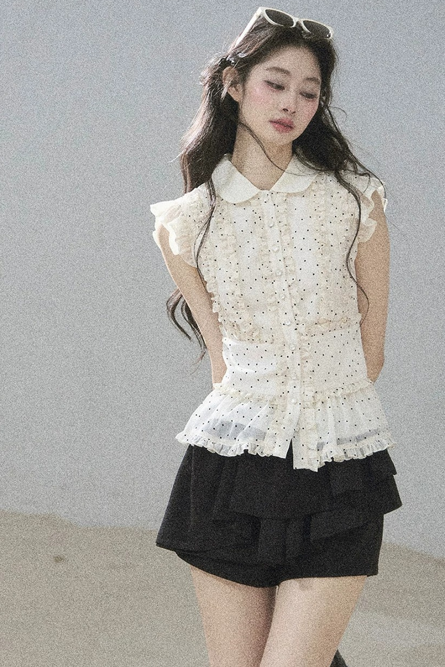 Ruffled Polka Dot Chiffon Blouse