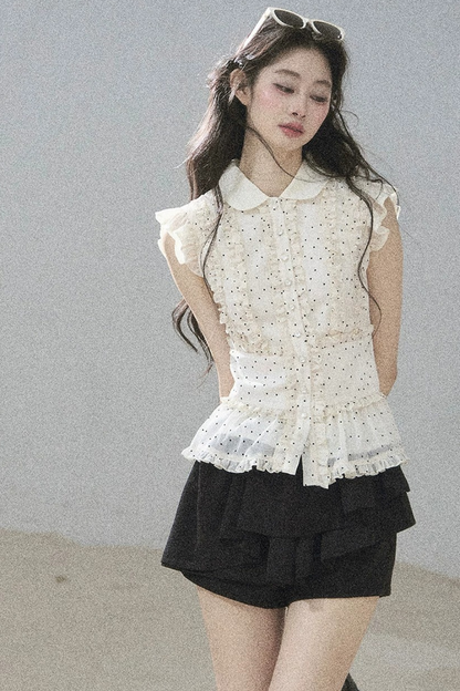 Ruffled Polka Dot Chiffon Blouse